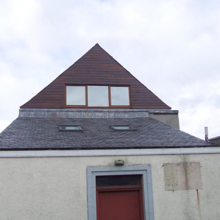 grey slate roof with skylights