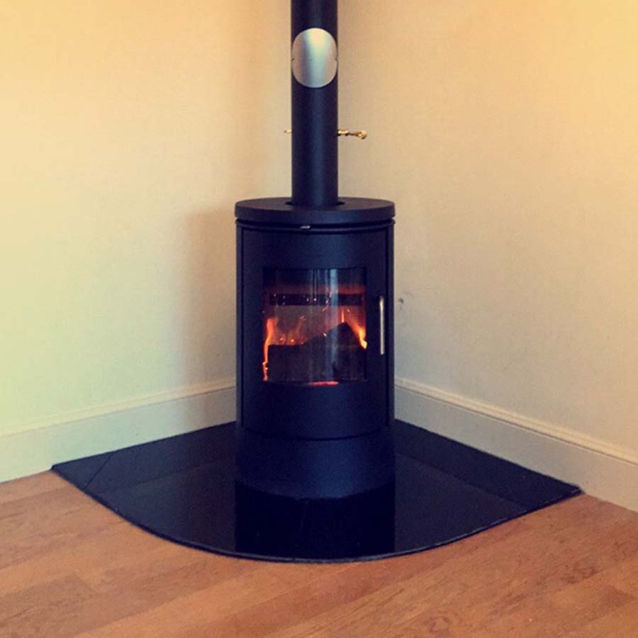 corner wood burner in black colour