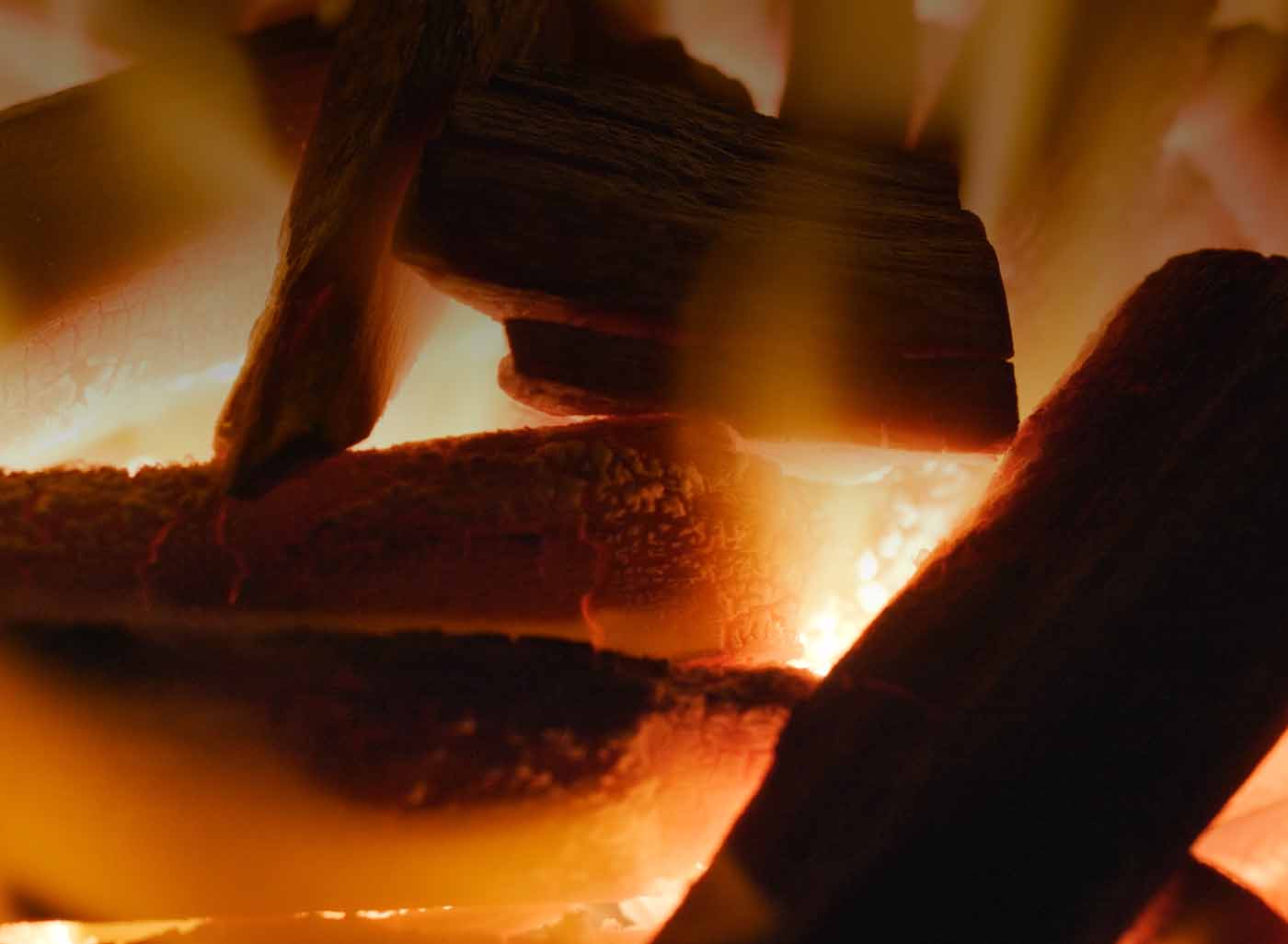 Close up of burning wood and flames