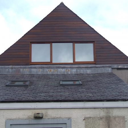 grey slate roof with skylights